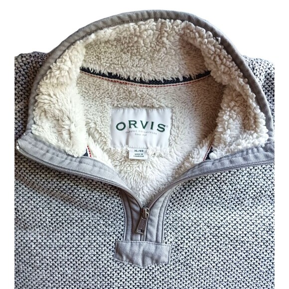 Orvis Men’s Quarter Zip Gray Brighton Sherpa Lined Pullover Sweater Sz XL Jacket - Picture 5 of 8